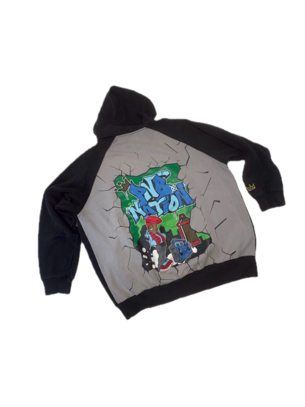 Vintage PNB Nation Graffiti Graphic Zip Up Hoodie Faded Black 90s Y2K HipHop 4XL